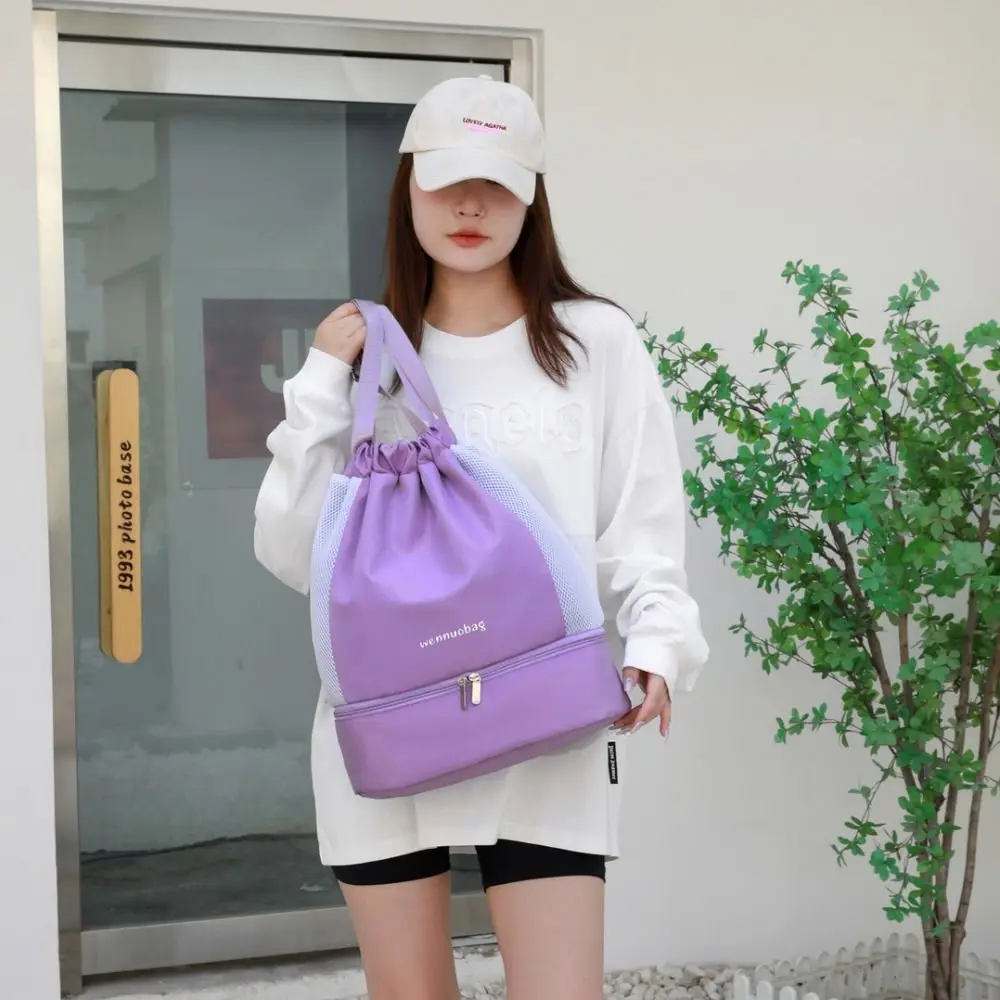 Fashion Oxford Drawstring Backpack Cinch String Casual Fitness Bag Large Capacity Dry and Wet Separation Sports Gym Bag Women
