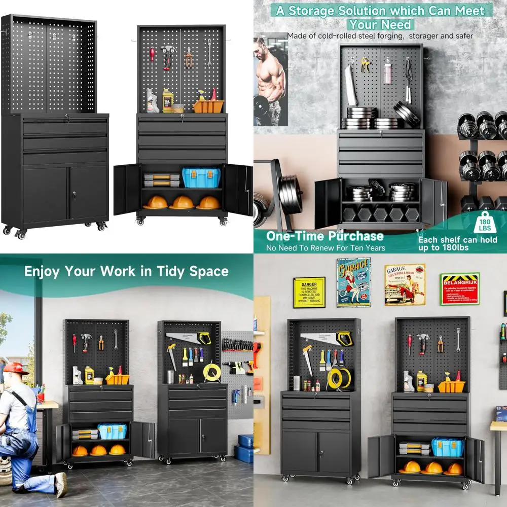 Gabinete de almacenamiento de metal con cerradura rodante con cajones para garaje, gabinete de herramientas resistente con ruedas, Sto de resistencia industrial negro