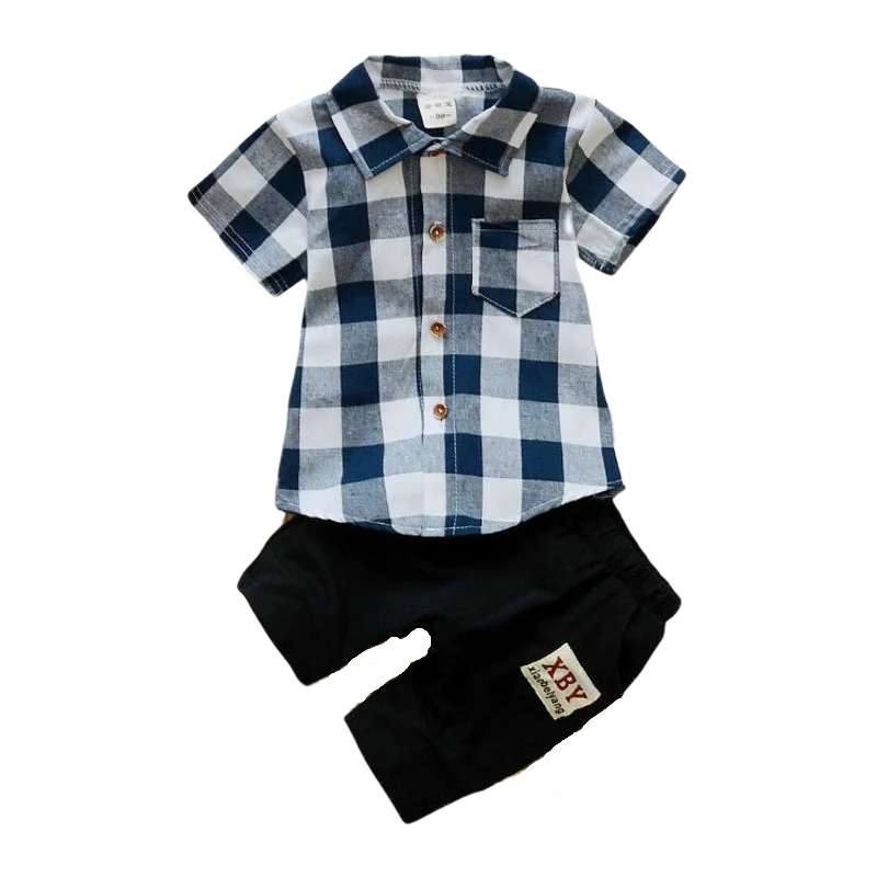 

New Summer Children Clothes Suit Baby Boys Plaid Shirt Shorts 2Pcs/Sets Kids Outfits Toddler Casual Costume Infant Sportswear