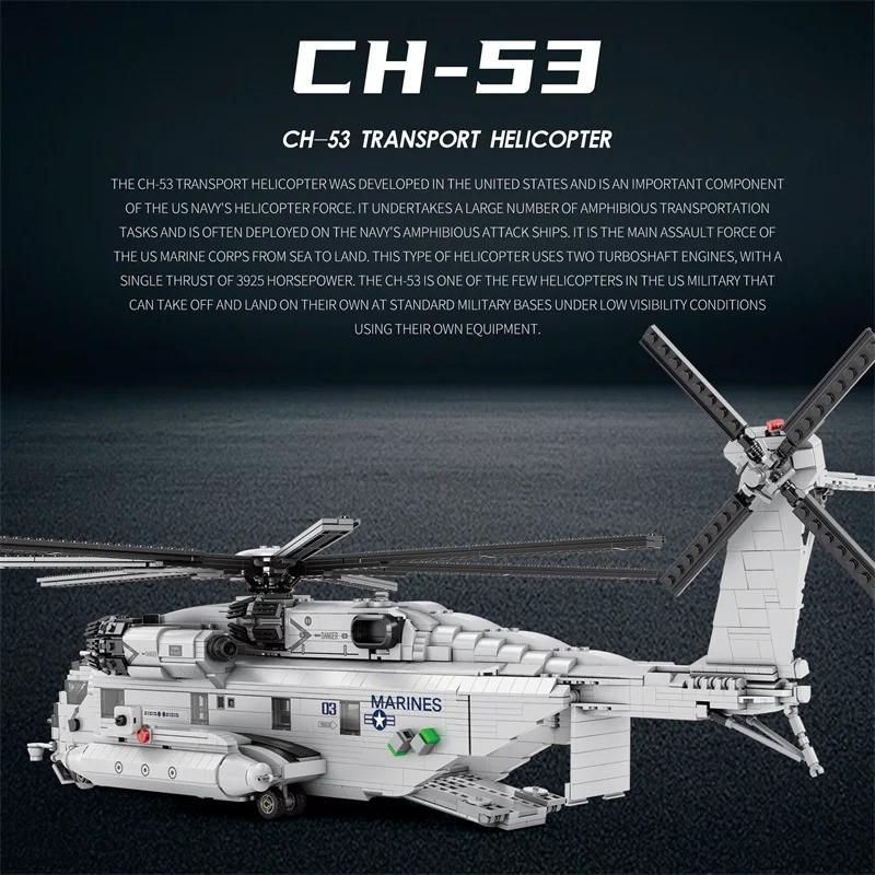 CH-53E Transport Helicopter Building Blocks Army Plane Military Fighter Model Assembly Bricks Desktop Deco Kids Toy Holiday Gift