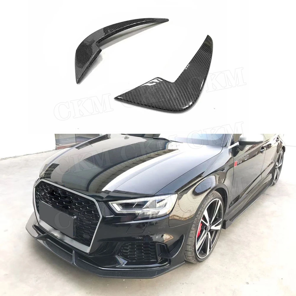 

2PCS For Audi A3 RS3 Sedan Carbon Fiber Front Bumper Canards Trim Winglet Fins Shark Style Molding Garnish Bumper Decoration