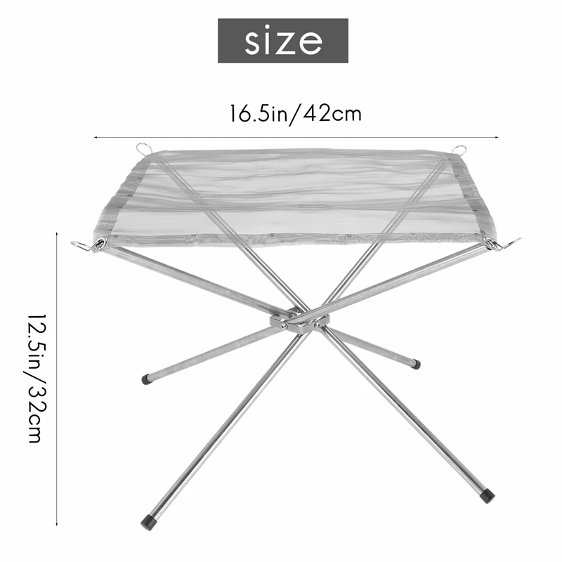 Portable Camping Fire Pit 16.5 Inch Stainless Steel Mesh Fireplace Foldable Outdoor Fire Pit For Patio Camping Backyard