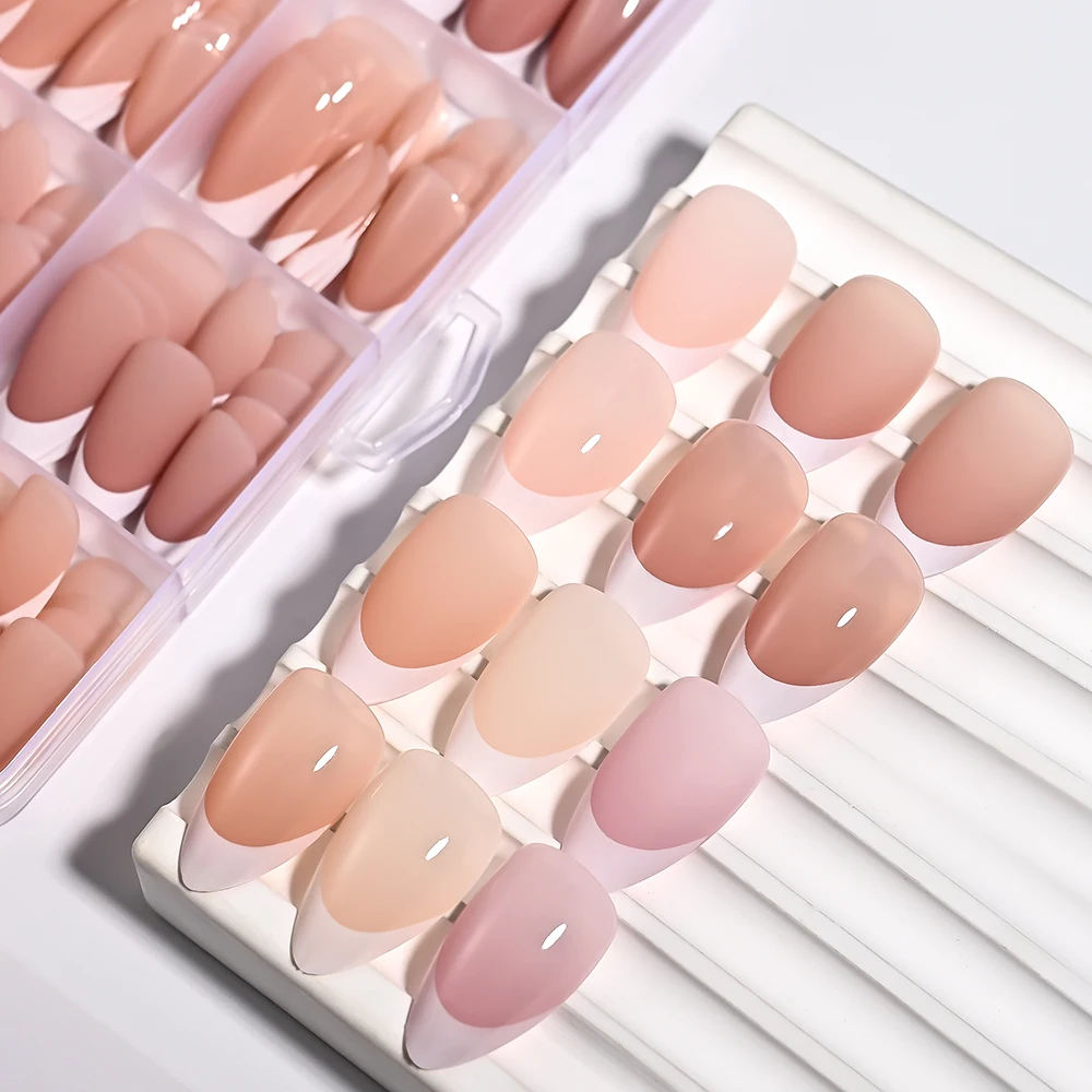 360 Teile/schachtel Kurze Mandel Französisch Tipps Künstliche Nägel Glänzend Matte Volle Abdeckung Press-On Nägel Weiß Rand Design Frauen Falsche Fingerspitzen 1 – Detail 6
