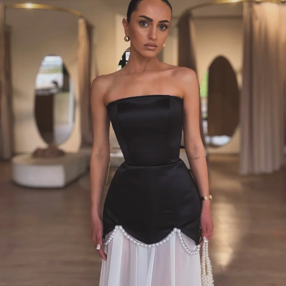 Bella Customized Pearls Two-Piece Set robes de soirée Strapless Sleeveless Satin Party Dresses Floor-Length Prom Dress 2025 image 5