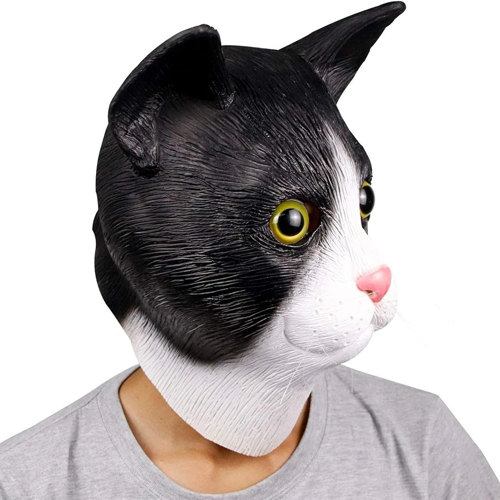 Maschera per gatti di Halloween Divertente copricapo di animale Lattice Full Face Cosplay Party Prop Cavallo Asino Casco Costume da travestimento per adulti per uomo