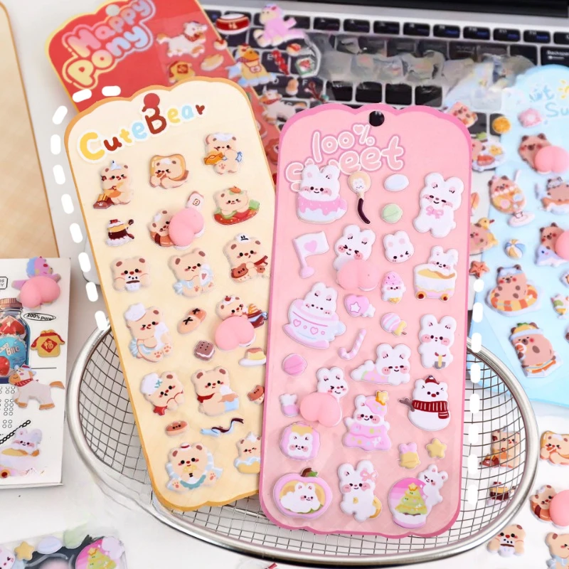 3D Soft Puffy Bunny Stickers Cute Rabbit Jelly Decals for Phone Case Water Bottle Laptop DIY Decor Scrapbook Journal Sticker
