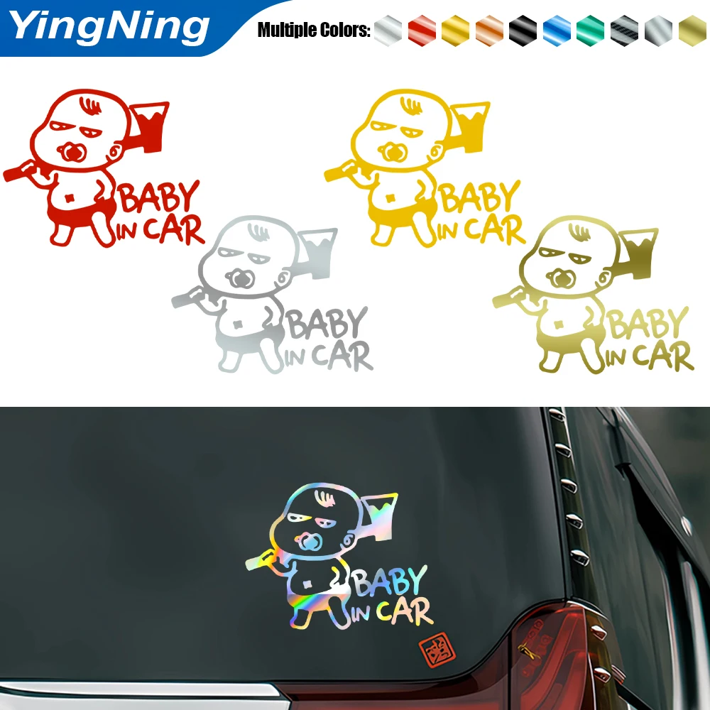 

Personality Baby on Board Car Decal 3D Cartoon Baby with Axe Sticker Waterproof Sunscreen Paster for SUV Truck Body Accessories