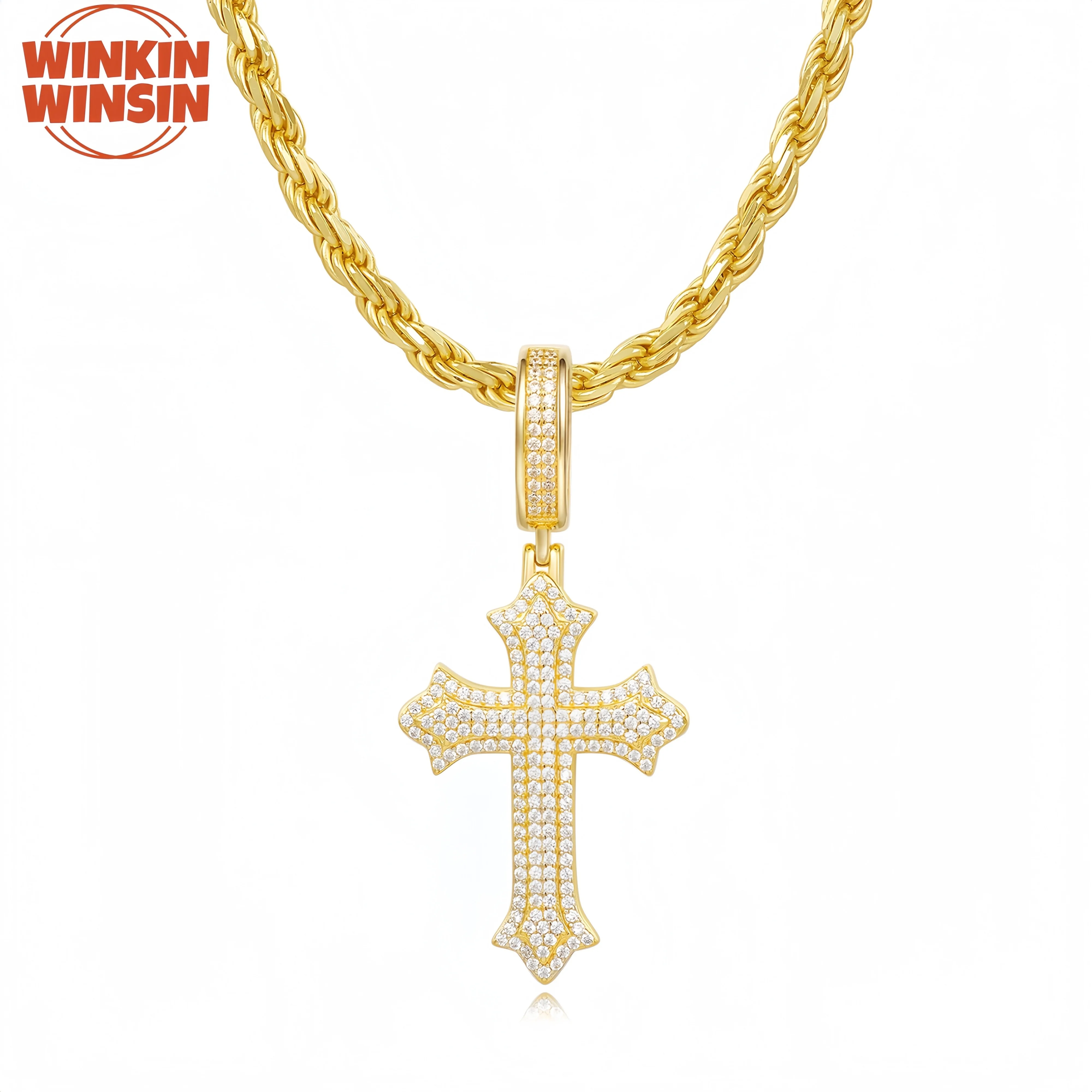 

Winkin Winsin Brand Fashion Classic S 925 Sterling Silver Necklace GRA Certificate Moissanite Cross Pendant Hip Hop Necklace