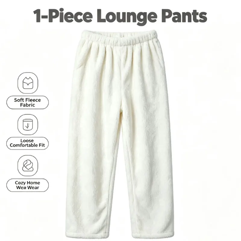 `Women Warm Fleece Lounge Pants Elastic Waist Loose Straight Home Trousers Soft Cozy Pajama Bottoms Winter Home Sleepwear`