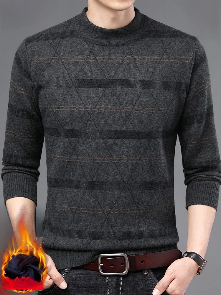 

Thiened Inteated Fce Knitted Sweater f High Collar Men's Autumn Winter Sle Casual Wear Warm Fluffy Knitwear