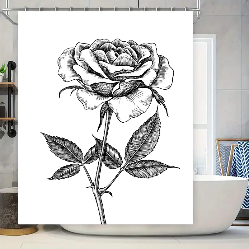 

Занавеска для душа с черно-белой розой, декоративные подвесные тканевые коврики для ванной комнаты, 72x72 дюйма (180x180 см)
