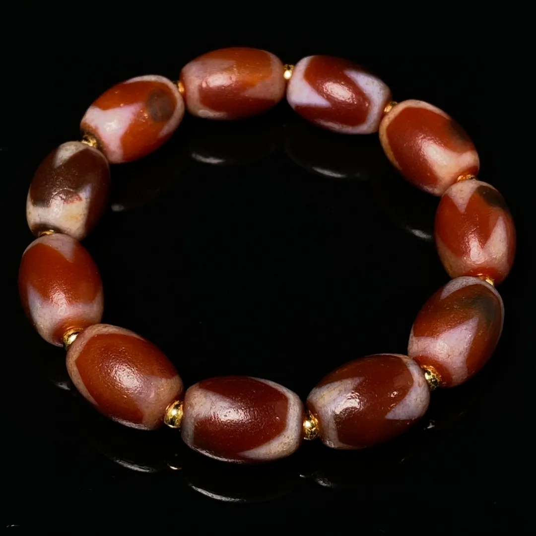 

Tibetan Coated Pulp Weathered Daluo Red Meat Tiger Teeth Celestial Bead Bucket Bracelet Natural Agate Male and Female Duobao Han