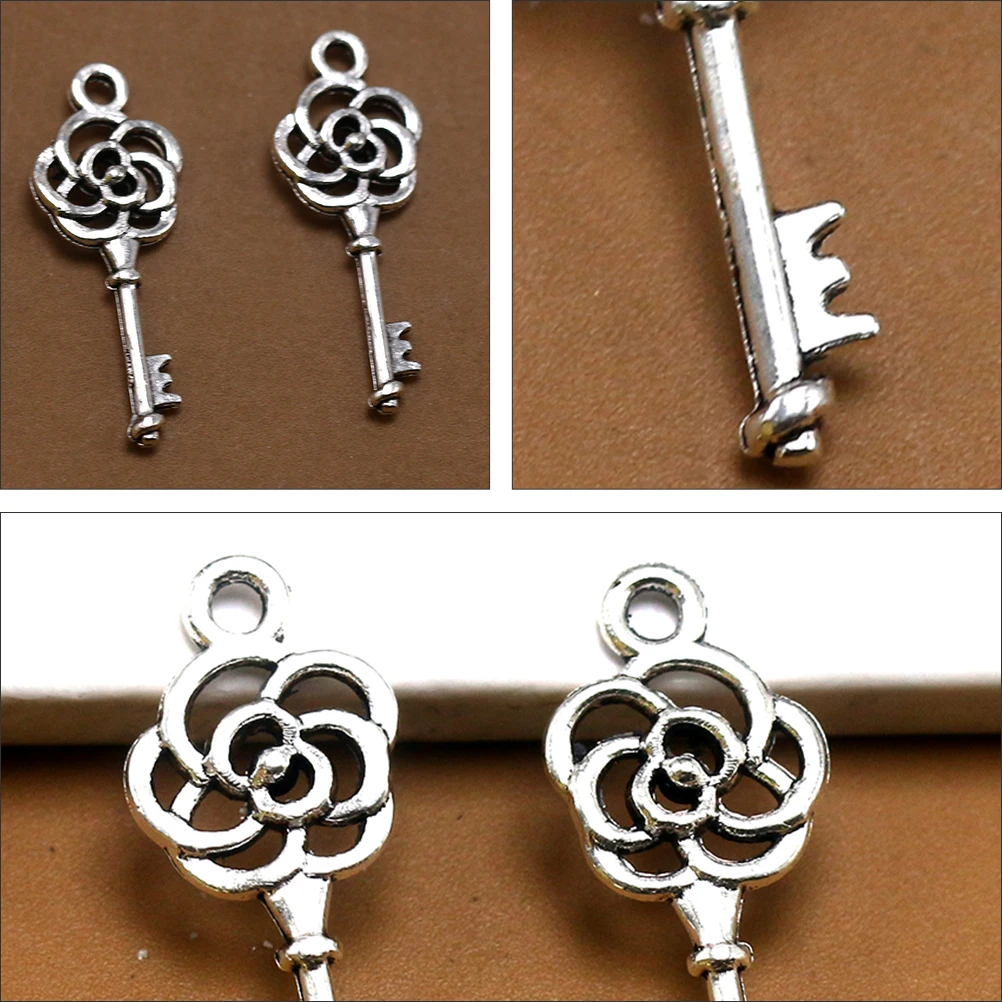 

100 pcs Alloy Key Pendant Charms Diy Bracelet Necklace Accessories Decorative Silver Durable Jewelry Making Small Portable For