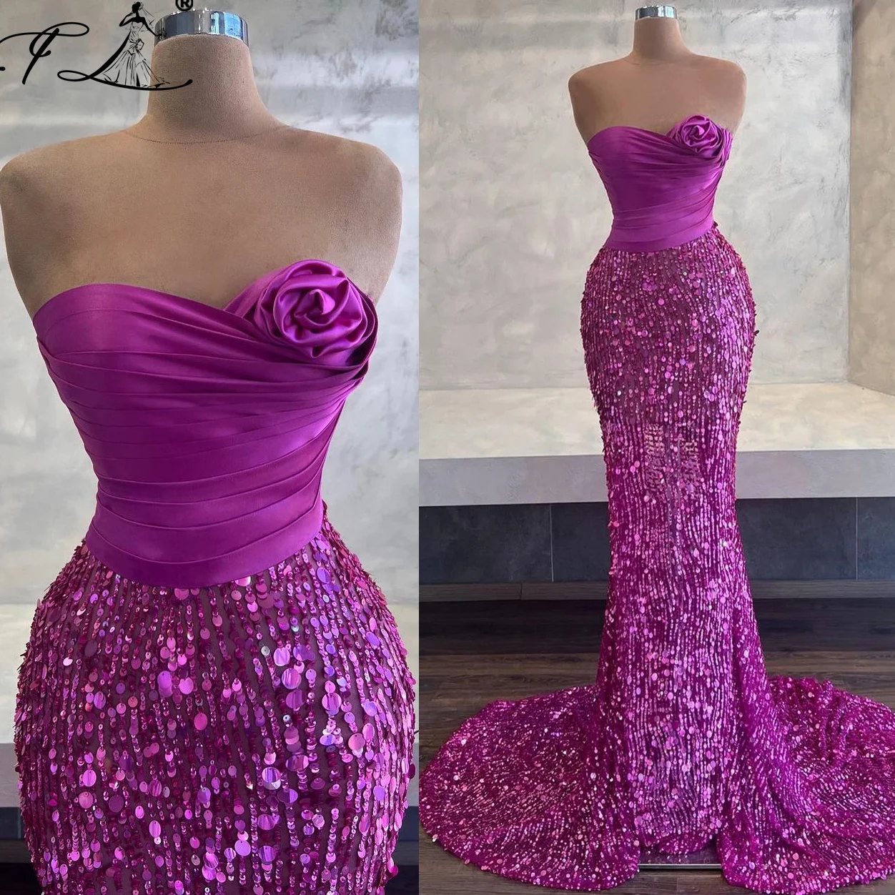 Purple Sweetheart Prom Gown Sequined Dresses 2025 Off The Shoulder Long Evening Dress with Flower Customized