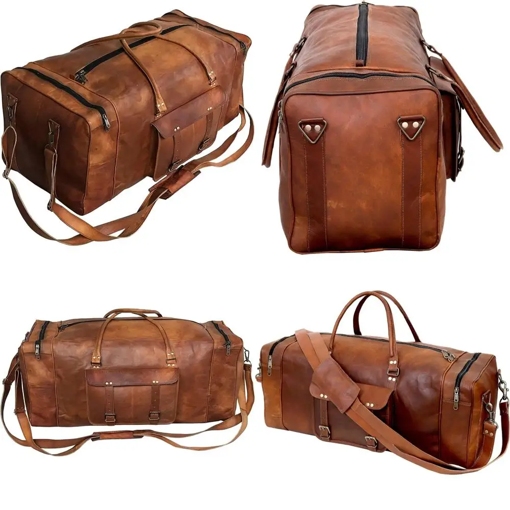 

Men's Handcrafted Leather Duffle Bag - Travel, Weekend, Gym, Cabin Carry-On Luggage Bag for Overnight and Sports Activities