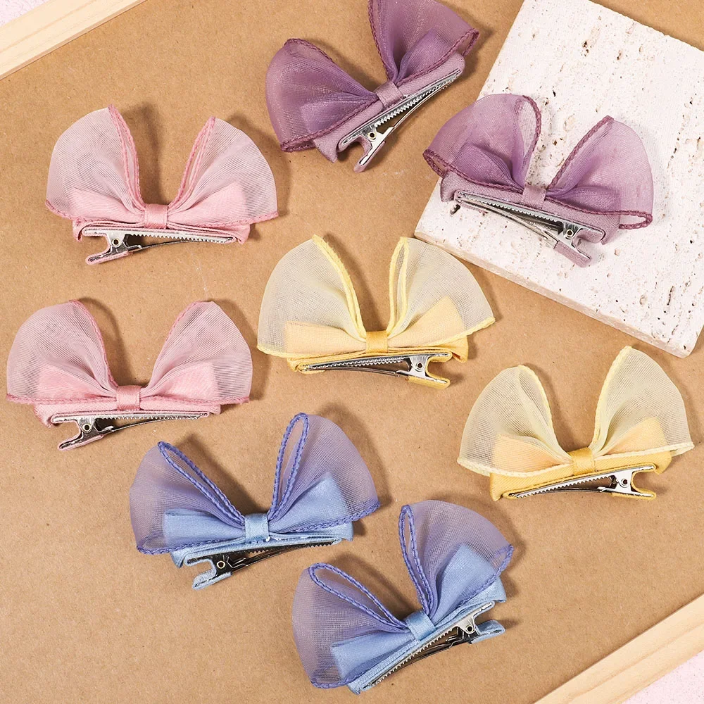 2Pcs/set Girls Two-layer Chiffon Bows Hair Clips for Baby Kids Sweet Gifts Cute Hairpins Barrettes Fashion Hair Accessories Gift