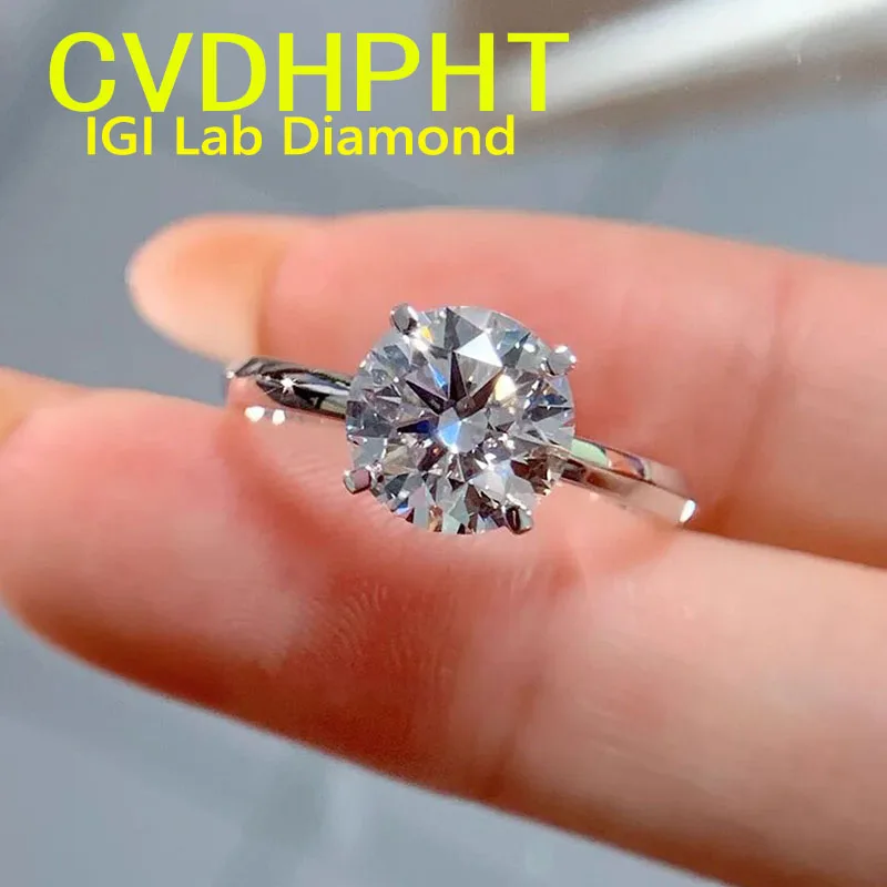 

IGI Lab Growing Diamond Ring Round D Color 1 2 3 4Ct Solid 14K White Gold Ring Diamond wedding ring Factory Engagement Ring