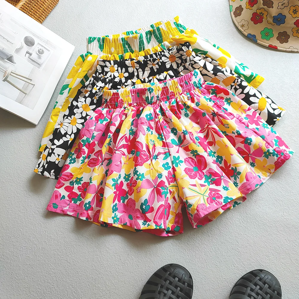 Floral Flowers Kids Shorts for Girls Wide-Leg Beach Shorts Summer Children Short Pants