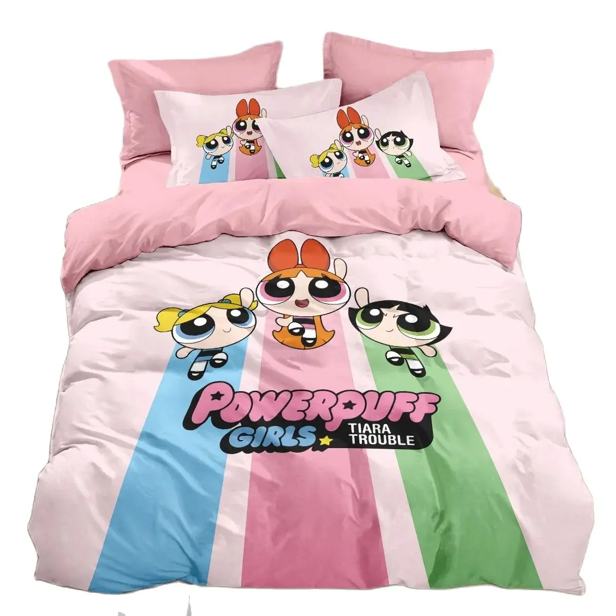 P-Powerpuff Girls Bedding Set,Cartoon Fashion 3D Printing Powerpuff Girls Duvet Cover,Home Decoration Boy Girl King Size Quilt