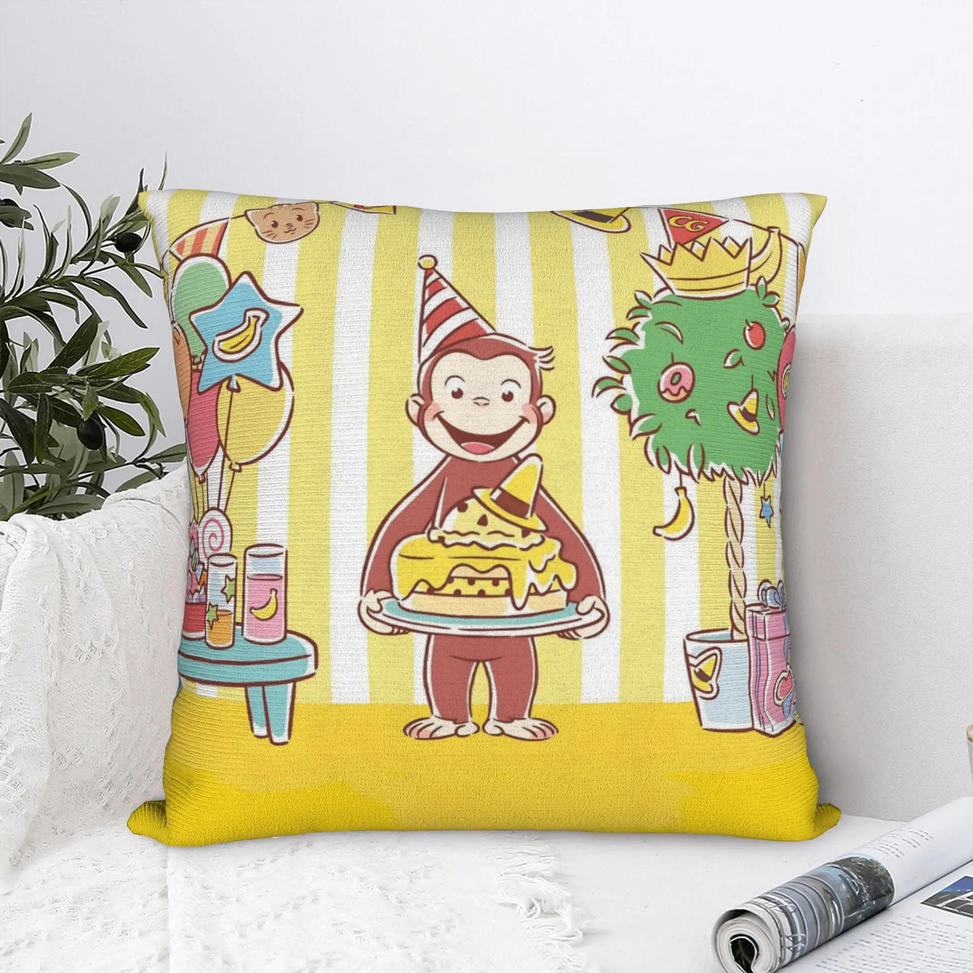 Soft Curious George Monkey Cartoon Pillowcase Polyester Cushion Cover Decorative Birthday Throw Pillow Case Cover Home Wholesale