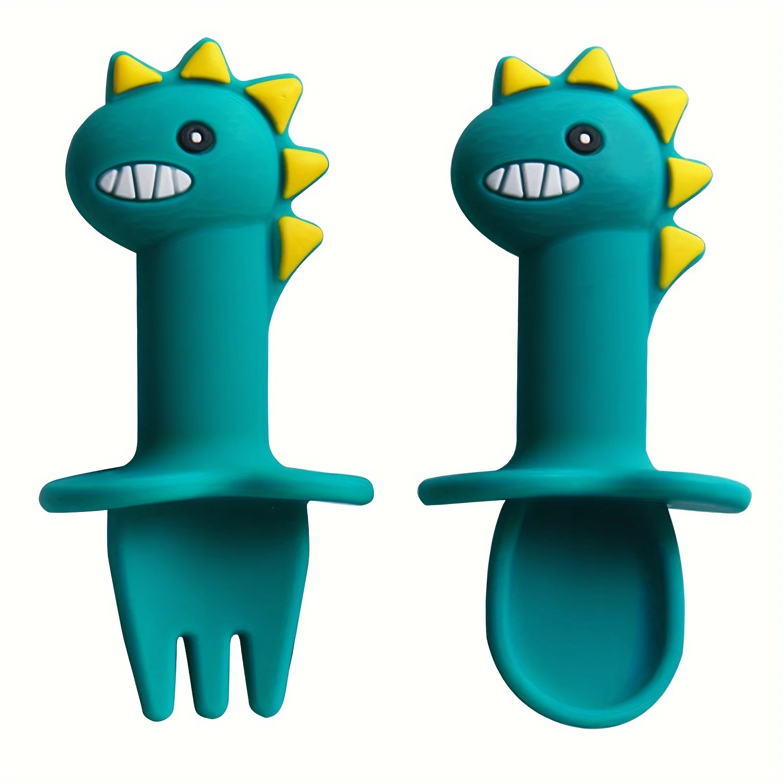 2pcs/set, Dinosaur-shaped Spoon and Fork, 100% Food-grade Silicone Tableware