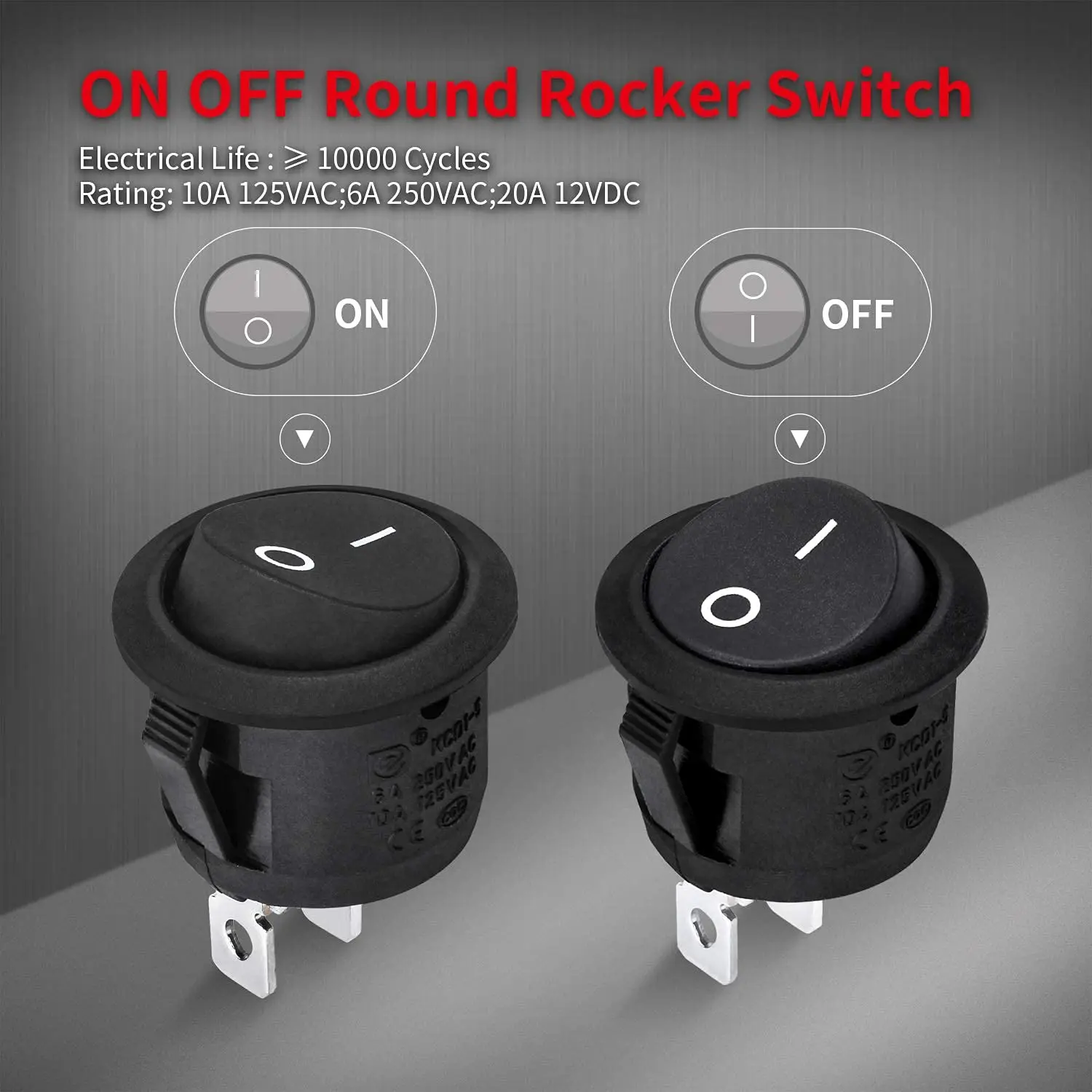 DaierTek 5PCS ON Off Round Rocker Switches SPST 20mm Mini 12 Volt DC Mini Circle Toggle Switch 12V for Car Automotive RV 2 Pin