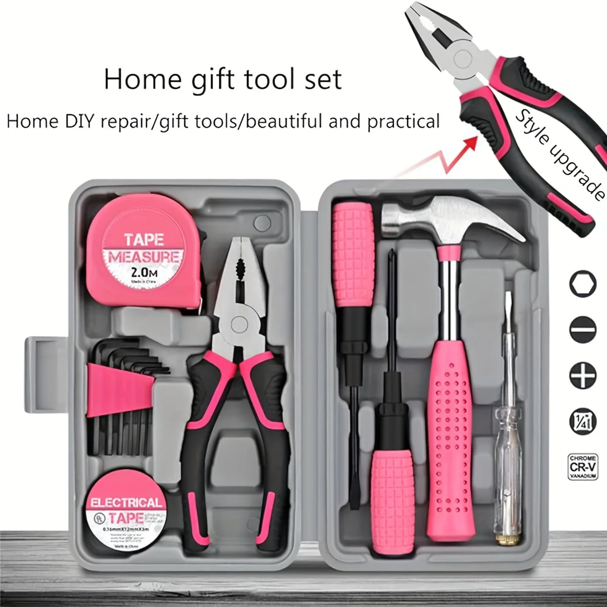 13pcs Tool Set Pink Household DIY Tool Kit for Women. Small Mini Tool Box Set of Starter Basic Ladies Tools