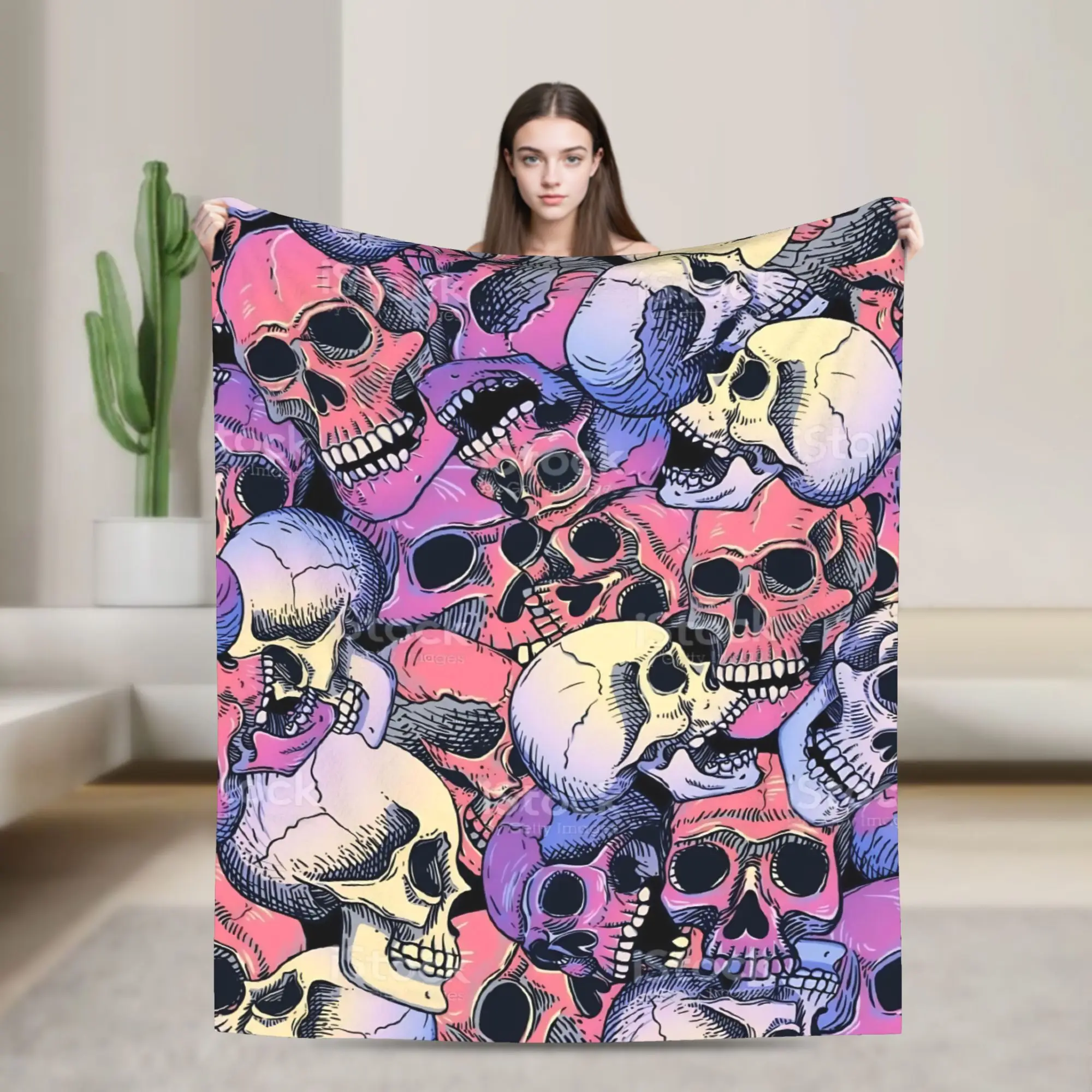 Gothic Skull Halloween Wool Blankets  Awesome Throw Blankets for Home Hotel Sofa  125*100cm Rug Piece