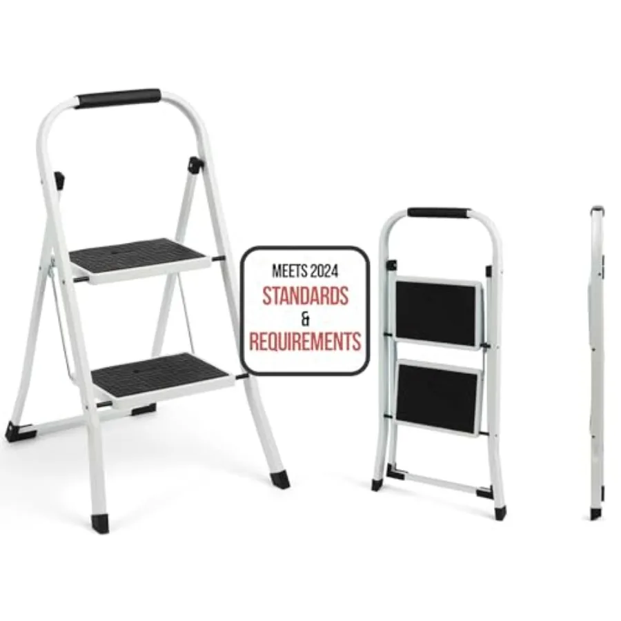 

2-Step Ladder 350 LBS Capacity Folding Step Stool Anti-Slip Wide Steps and Handgrip ANSI Certified Lightweight and Durable Stee