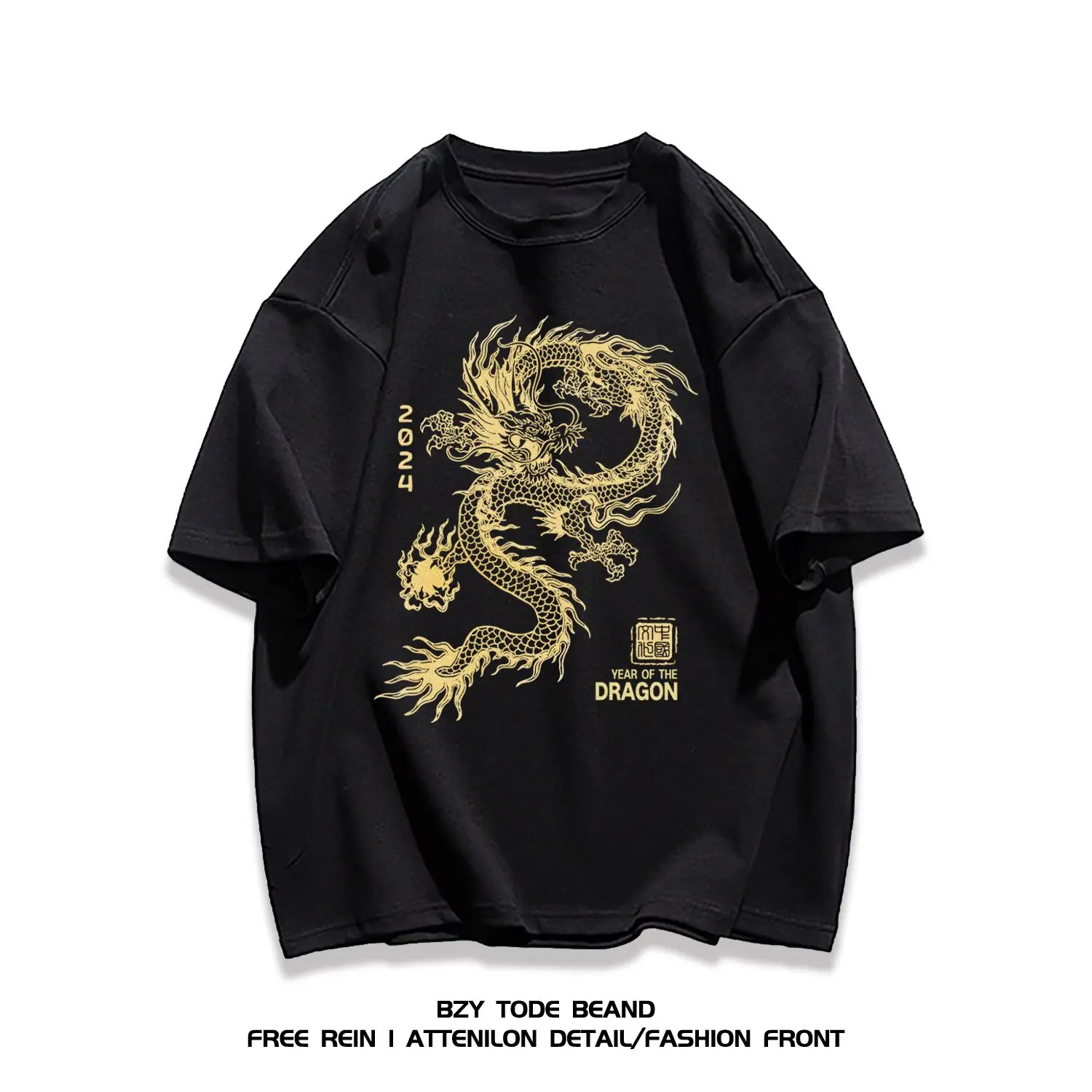 American national trend Chinese dragon print summer new men and women short-sleeved T-shirt pure cotton 2024 high street ins top