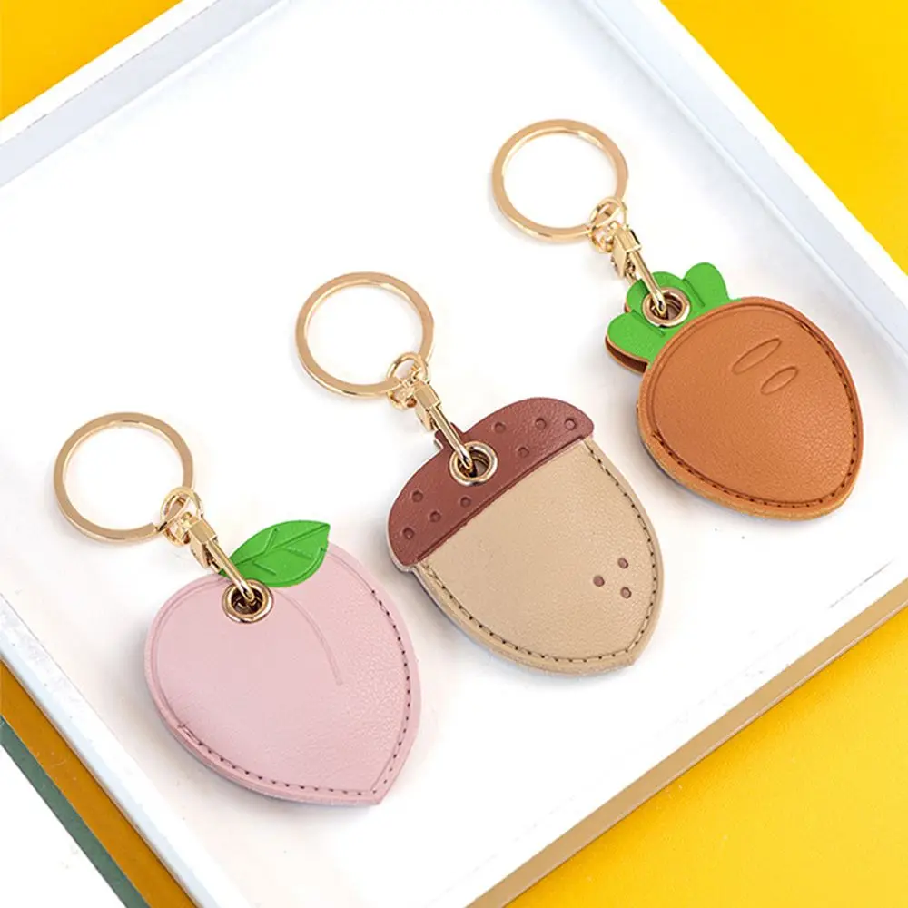 Useful Leather Cartoon With Keychain Fruit Badge Card Holders Protective Sleeve Access Control Card Cover Bag Pendant Keyrings