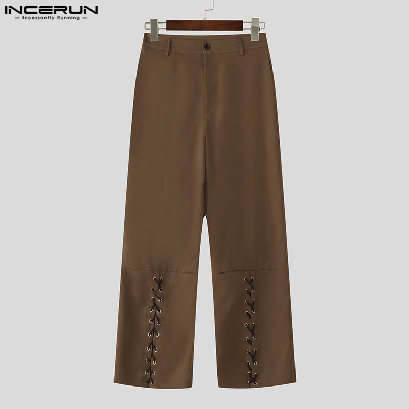 

INCERUN Men Pants Solid Color Button Lace Up Loose Casual Trousers Men Streetwear Joggers 2025 Fashion Leisure Male Long Pants