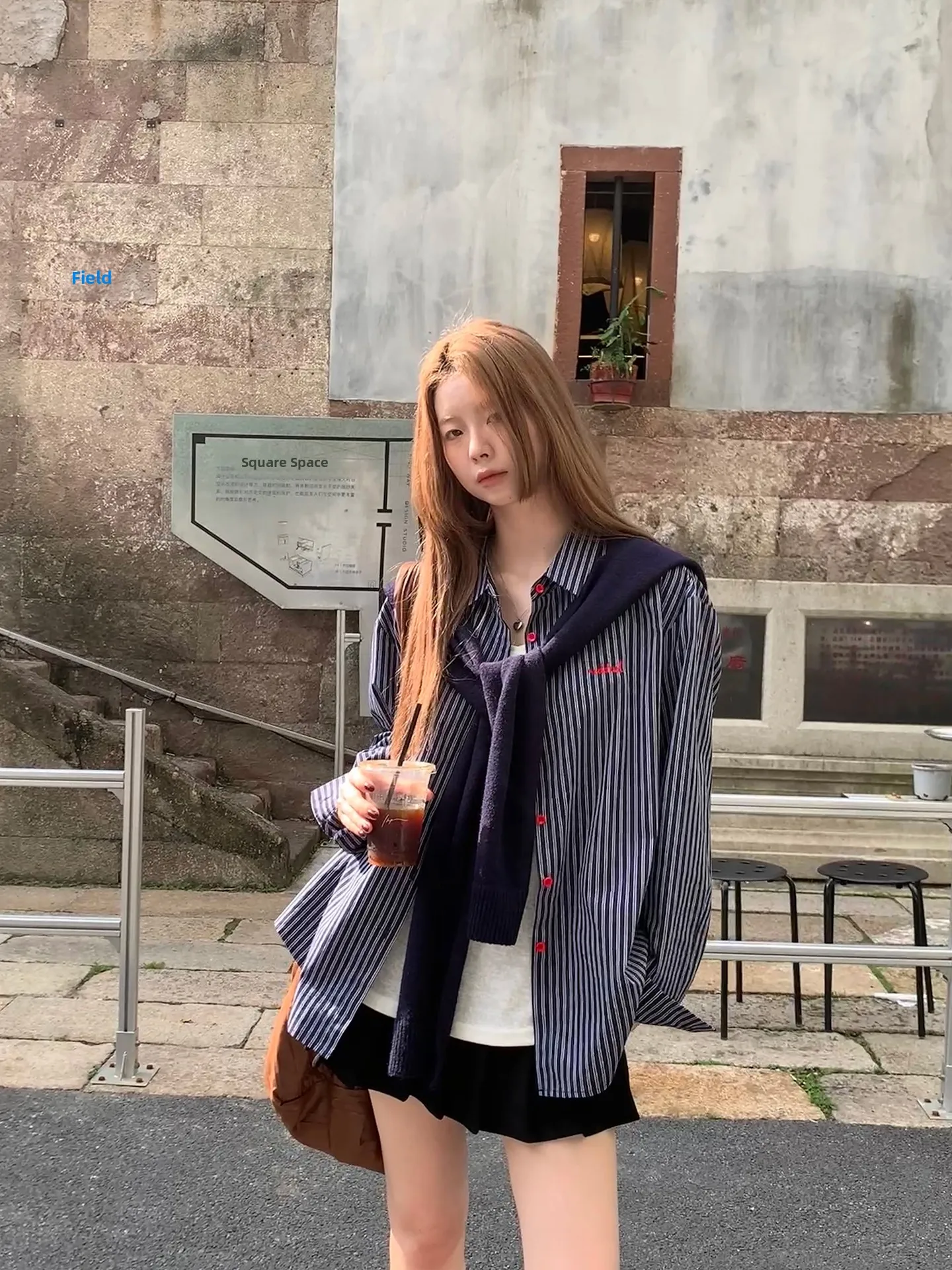 

Женский топ в синюю полоску Long Sve irt Fashion Trend Lazy Sle, ранний осенний топ из смеси хлопка и лиоцелла для поездок на работу Sle irt