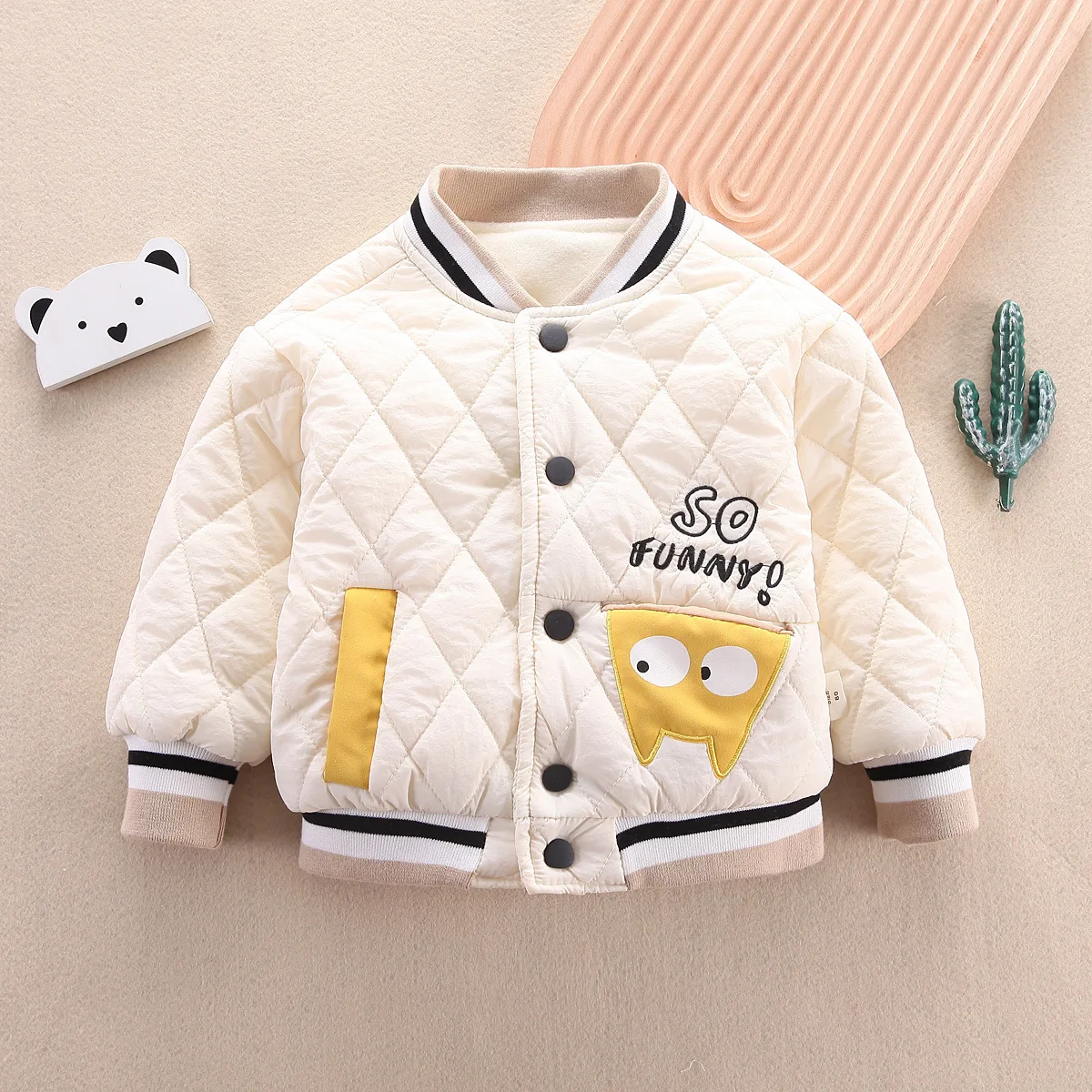 Autumn and winter single piece cotton jacket to keep warm for boys and girls, baby set for children, letter color blocked childr