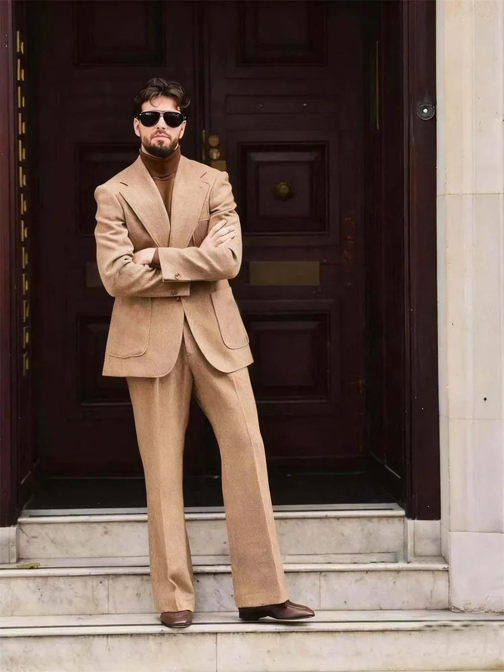 

Herringbone Men Suits Kent Blazer Pants Retro Italian Style Men's Business Suit Set (Jacket+Trousers) Tailored Suit Set