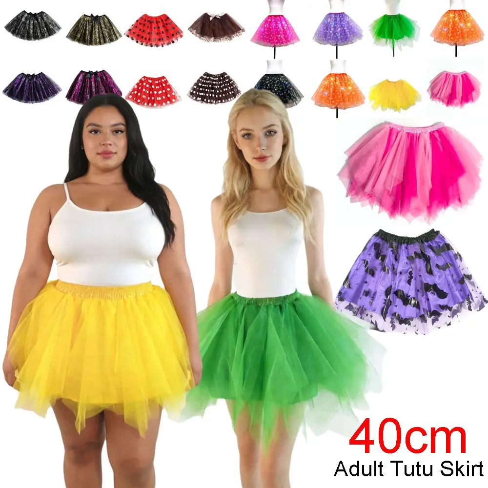 40cm Adult Tutu Skirt Elastic Waist Irregular Hem Halloween Costume Skirt Printed Pattern with Liner Cosplay Skirt