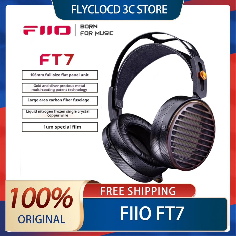

FiiO FT7 Open Tablet HiFi Headphones Carbon Fiber Body 106mm Large Flat Diaphragm 4.4mm Balanced Output Custom Gamer Earphones