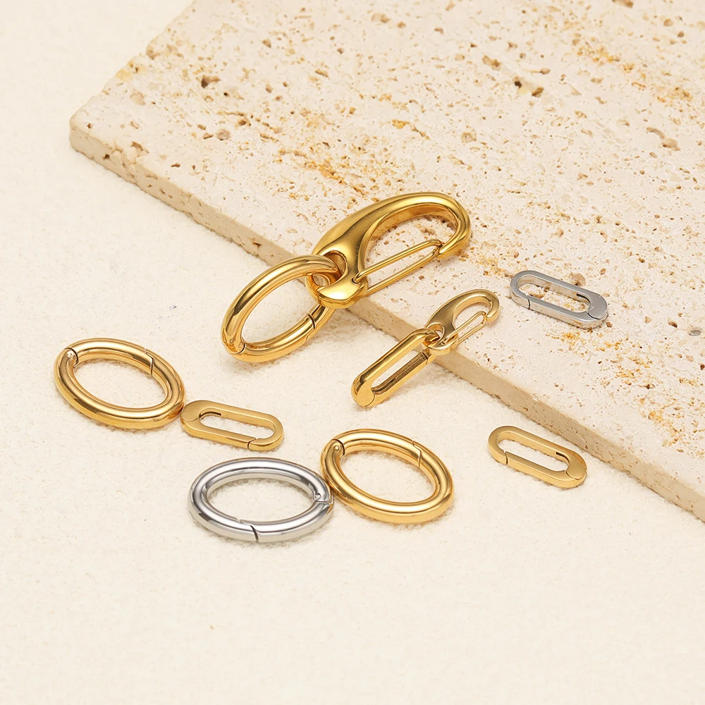 2 Stück/Lot ovale Federverschlüsse aus Edelstahl, Hakenverbinder für Taschenketten, Karabinerhaken, DIY-Schmuck, Schlüsselanhänger-Zubehör – Detail 3