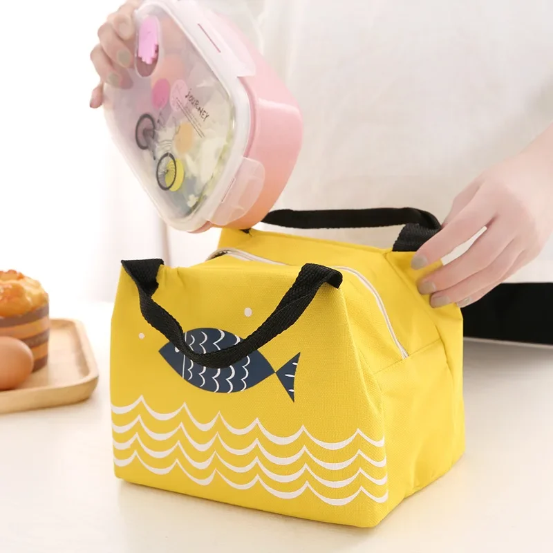 Portable Lunch Bags for Women Handbags Cartoon Picnic Bags Insulated Thermal Lunch Box Pouch Children School Food Storage Bag