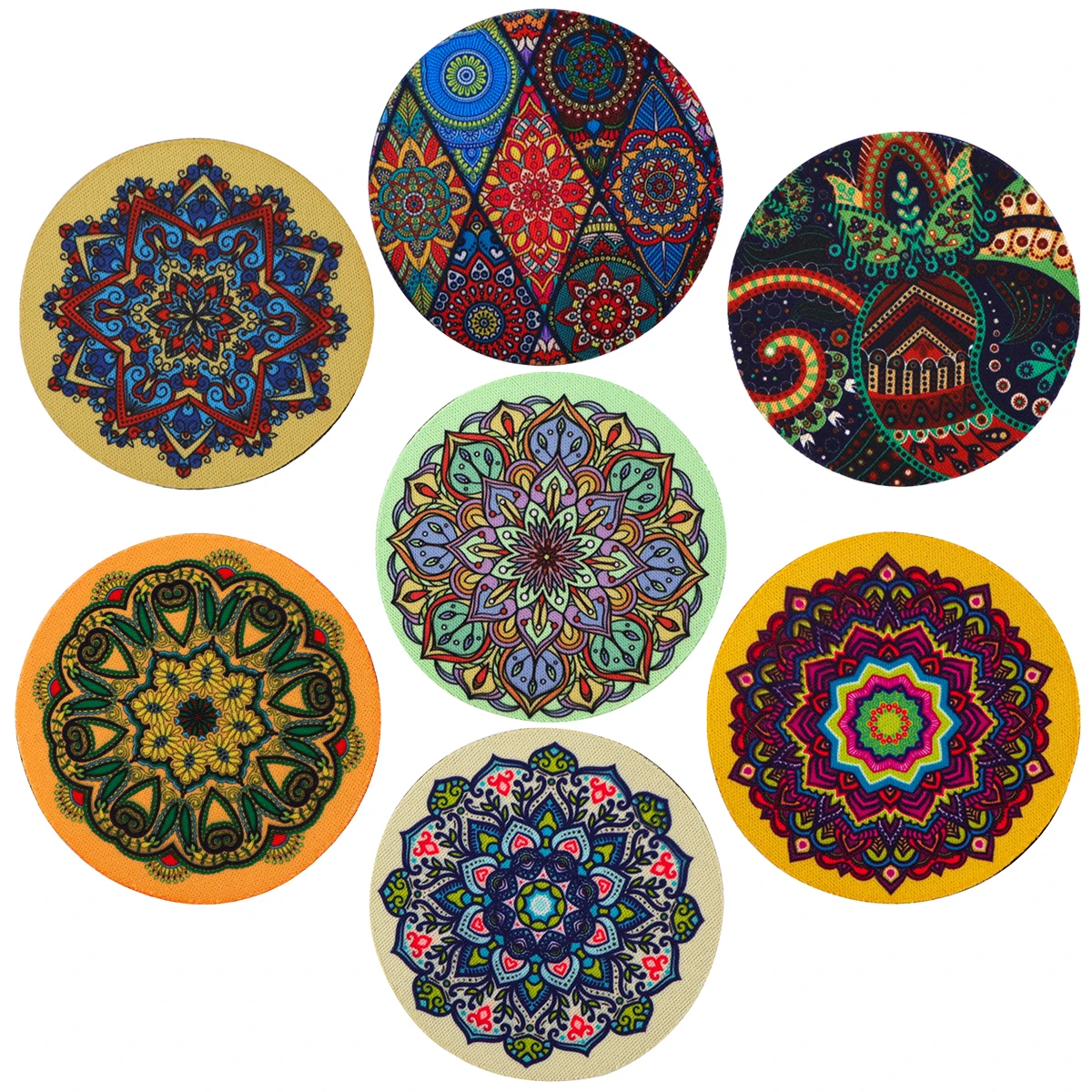 Mandala Pattern Car Coasters Style of Art Rubber Anti Slip Mats Fashion Cloth Water Cup Mats Kitchen Supplies Two Pieces Per Set