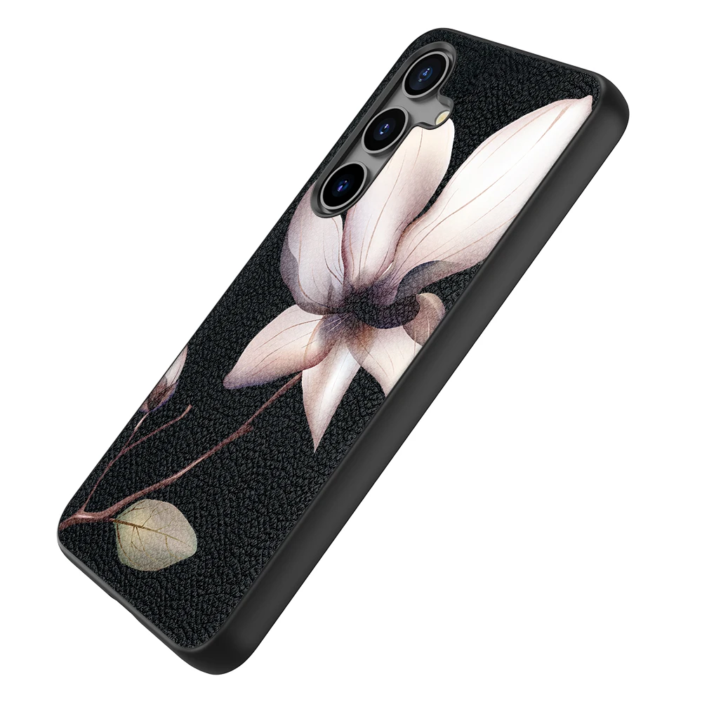 Back Cover Leather Case for Samsung Galaxy S20 S21 S22 S23 S24 Plus Ultra FE Fan Edition 5G with Flower Image Drwaing Printed