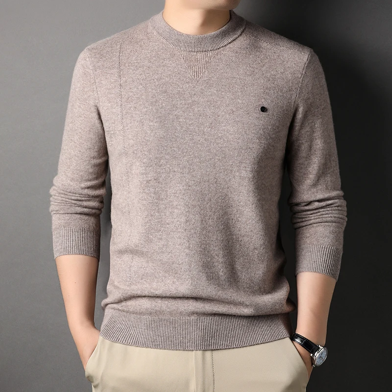

100% Wool Computer Knitted Mens Sweaters Luxury Round Collar Solid Color Casual Spring Autumn Simple Male Sweaters 4XL