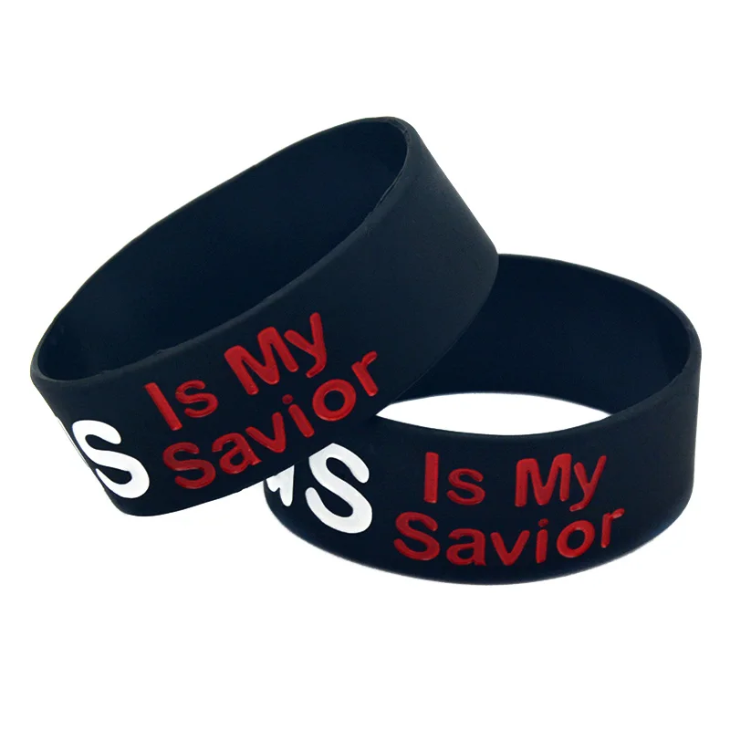 1 Stück 1 Zoll breites Silikon-Gummi-Armband mit der Aufschrift „Jesus ist mein Erlöser“ – religiöser Bibelvers-Armreif in Schwarz – Detail 5
