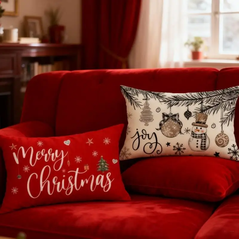 

Merry Christmas Cushion Case Red Cushion Cover Throw Pillow Case Sofa Home Decorative Pillows Cover New Year Pillowcase Gift