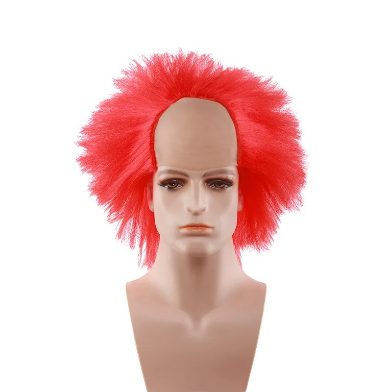 Man Baldness Wig Bar Funny Performance Headwear Red Fluffy Headgear Halloween Masquerade Dress Up Half Scalp Wig Cover