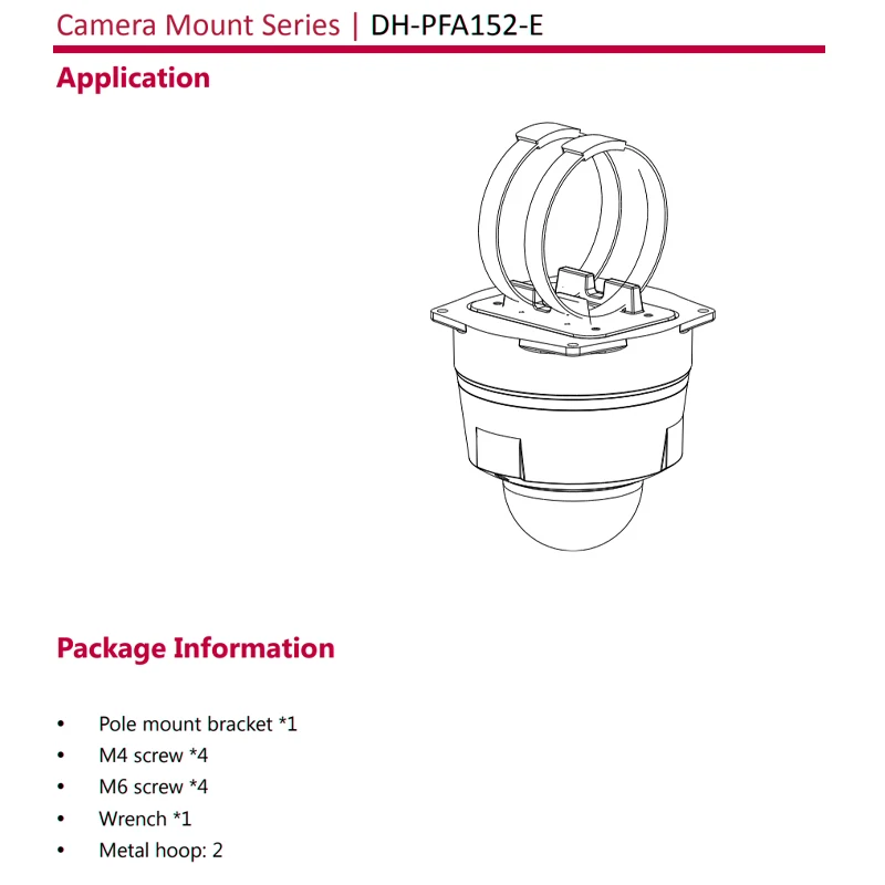 Dahua PFA152-E Pole Mount Bracket Aluminum Alloy & SUS 304 For 80mm-150mm Wide Poles CCTV Mounts Suitable For Variety Of Cameras