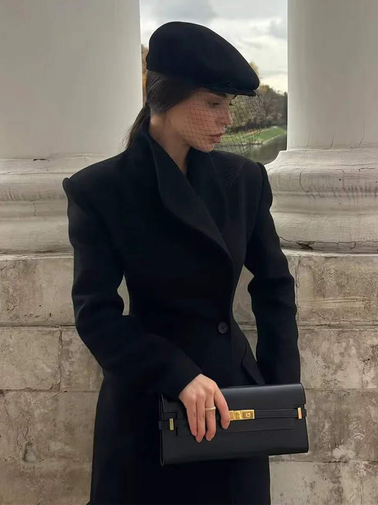 HH Dames Herfst Winter Mode Lange Mouw Rever Zakken Jas Vrouwelijk Simpel Temperament Streetwear Enkelknoops Lange Jas