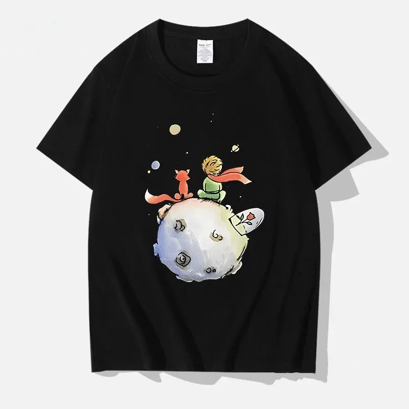 Summer Men\'s T-Shirt Cotton Cartoon T-shirt Little Prince Print Graphic Tee Shirts for Women New O-Neck Short Sleeve Men Top