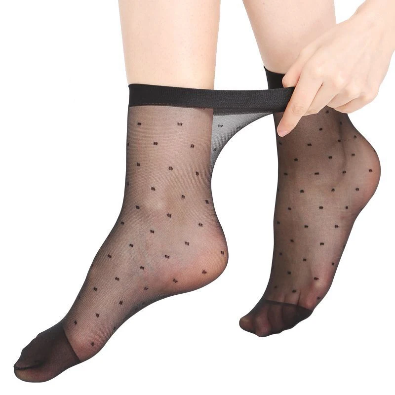 Transparent Dot Silk Socks Women Ultrathin Nylon Mid-tube Sock Breathable Summer Short Hosiery Female Non-Slip Stretch Ankle Sox