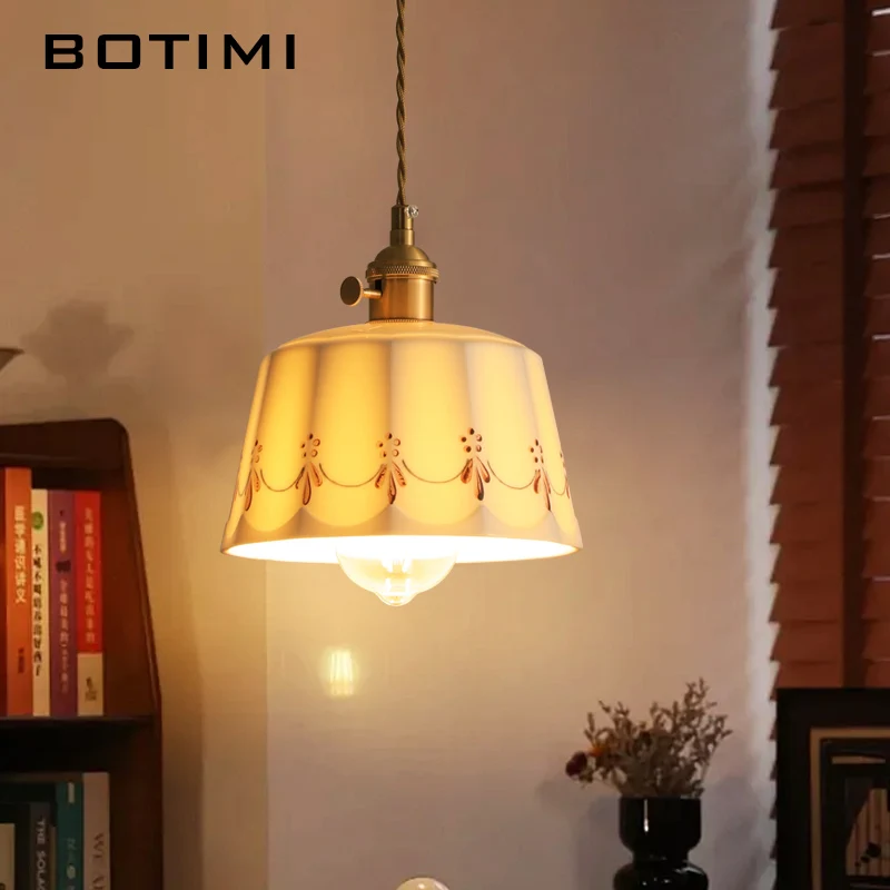 

BOTIMI Ceramic LED Pendant Lights For Dining Copper Bedside Lustre Triple Kitchen Luminaire Island Single Hanging Lamp